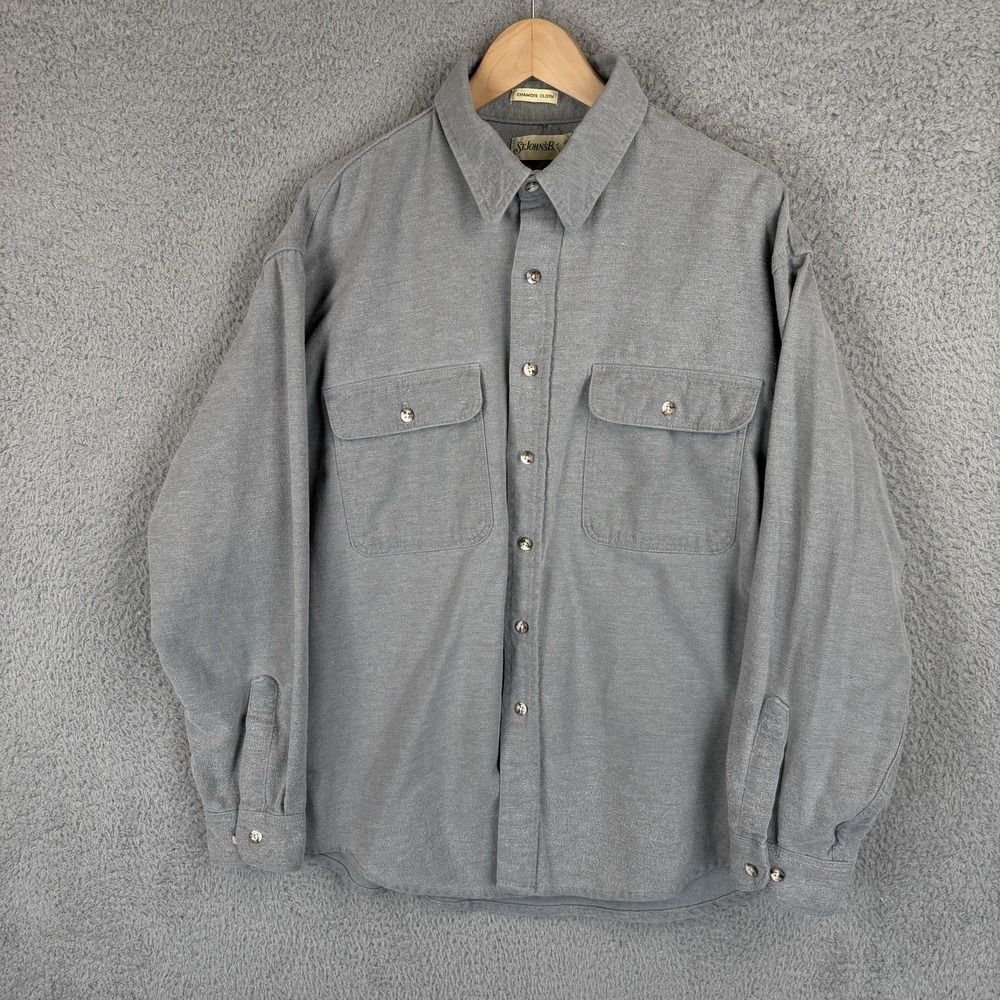 Vintage St John's Bay Gray Long Sleeve Button Up Mens XL Chamois 100% Cotton